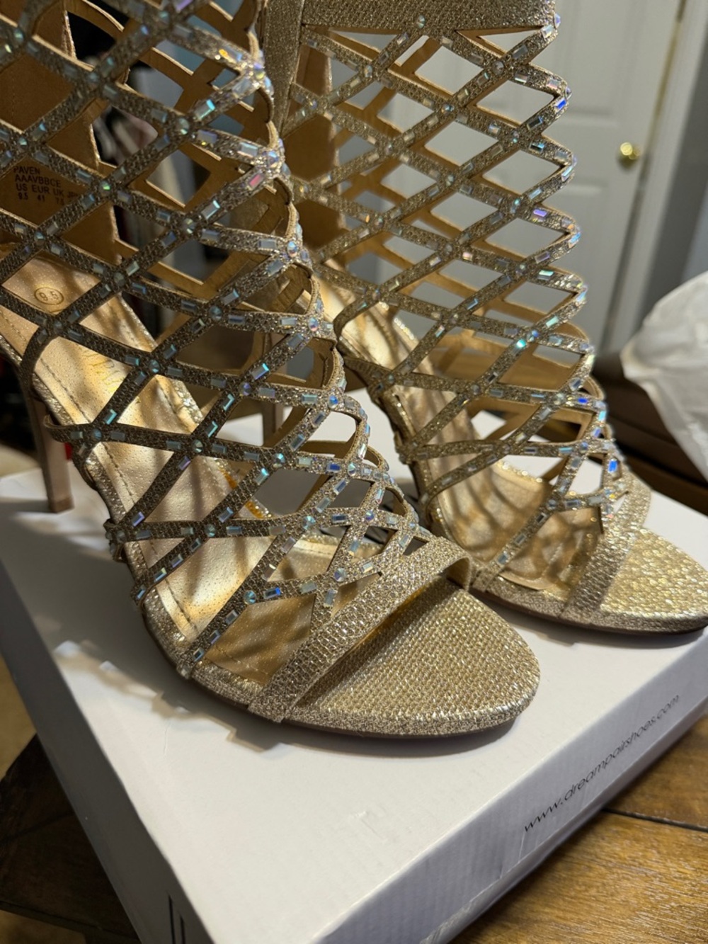 Women's Gold Strappy Glitter High Heel bootie Sandals